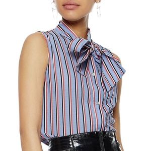 NWT LOVE MOSCHINO Striped Blue Collar Bow Blouse